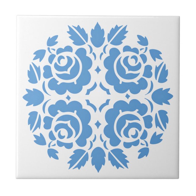 Antike Blaue Rose Blumen Fliese (Vorderseite)