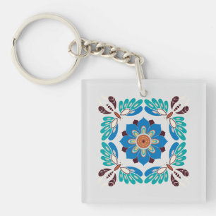 antike blaue Schmetterlinge und Rosette Schlüsselanhänger