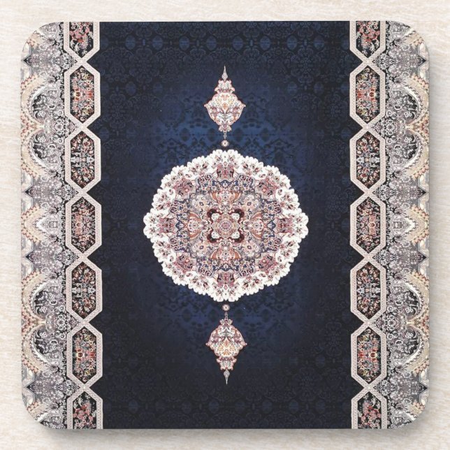 Antike Blaue Türkisch Persischer Teppich Rug Getränkeuntersetzer (Vorderseite)