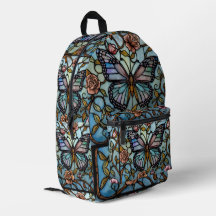antike Bleiglas-Kunst in Blau mit Schmetterling 