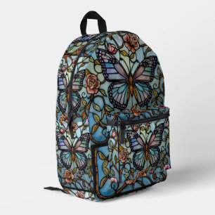 antike Bleiglas-Kunst in Blau mit Schmetterling Bedruckter Rucksack