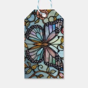 antike Bleiglas-Kunst in Blau mit Schmetterling Geschenkanhänger