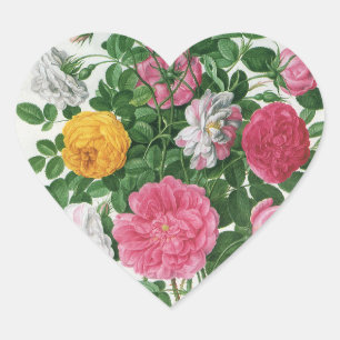 Antike blühende Blumen, Frühlingsgartenrosen Herz-Aufkleber