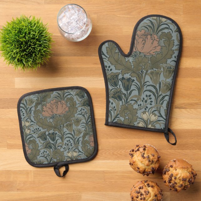 Antike Blume Morris Garden Blumengarten Ofenhandschuh & Topflappen-Set (Oben Unten)