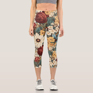 Antike Blumen aus Rosen, Tulpen, Lilien und Gänseb Capri Leggings