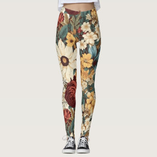 Antike Blumen aus Rosen, Tulpen, Lilien und Gänseb Leggings