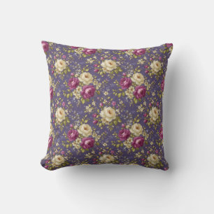 Antike Blumen Botanisch Violett & Creme Kissen