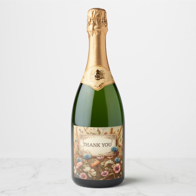 antike Blumen Champagnerflaschenetikett (Vorderseite)