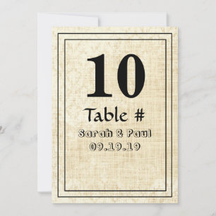 Antike Blumen-Damaskus-Jute-Hochzeitstisch Nr. Einladung