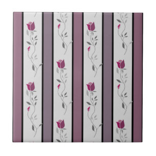 Antike Blumen gestreift in Schwarz und Rosa Fliese