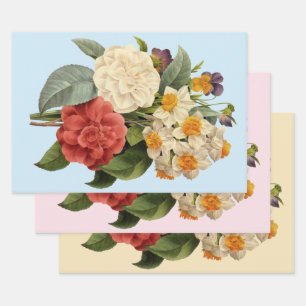Antike Blumen, Kamelien und Narzissen, Redoute Geschenkpapier Set