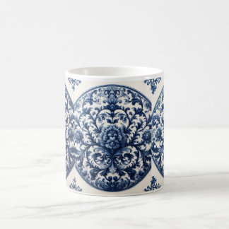 Antike Blumen Keramik Tasse | Blaue & Weiße Botani