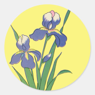 Antike Blumen, lila Frühlingsgarten-Schwertlilienb Runder Aufkleber