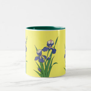 Antike Blumen, lila Frühlingsgarten-Schwertlilienb Zweifarbige Tasse