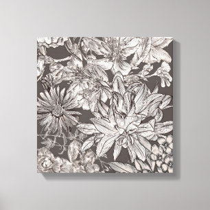 Antike Blumen Modern Elfenbein Grau Botanisch Rust Leinwanddruck