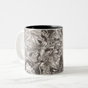 Antike Blumen Modern Elfenbein Grau Botanisch Rust Zweifarbige Tasse