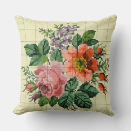 Antike Blumen Pfirsich & Rosa Blüten Stickerei Kissen