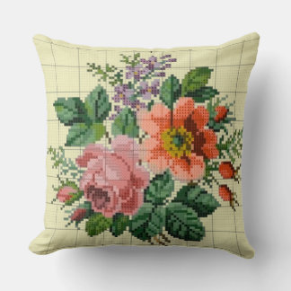 Antike Blumen Pfirsich & Rosa Blüten Stickerei Kissen