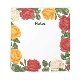 Antike Blumen-Rosen-Frame-Notizen Notizblock