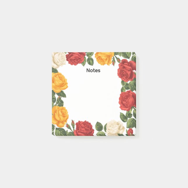 Antike Blumen-Rosen-Frame-Notizen Post-it Klebezettel (Vorderseite)