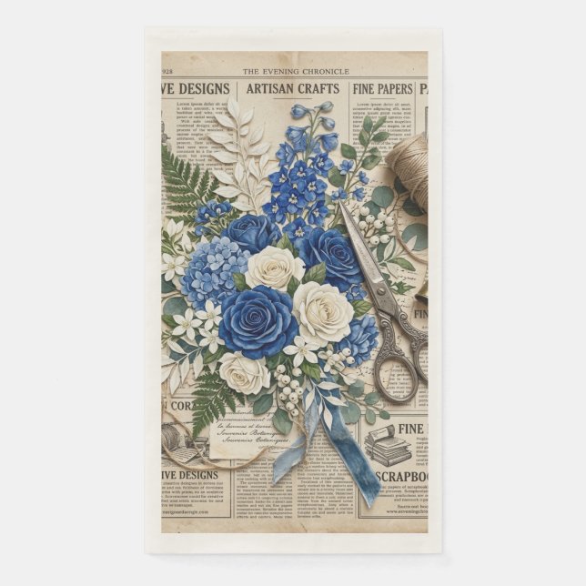 Antike Blumen & Scheren Collage Serviette (Vorderseite)