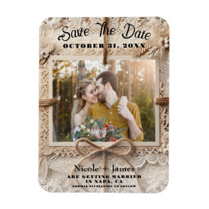 Antike Blumen-Spitze Jute Rustikal Hochzeitstermin Magnet