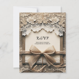 Antike Blumen-Spitze-Jute Rustikale Hochzeits-RSVP Einladung