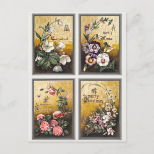 Antike Blumen und Rentiere mit Schlitten (1865–189 Feiertagspostkarte