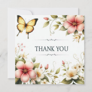 Antike Blumen und Schmetterling Dankeskarte