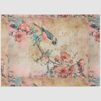 Antike Blumen und Vögel Decoupage Seidenpapier