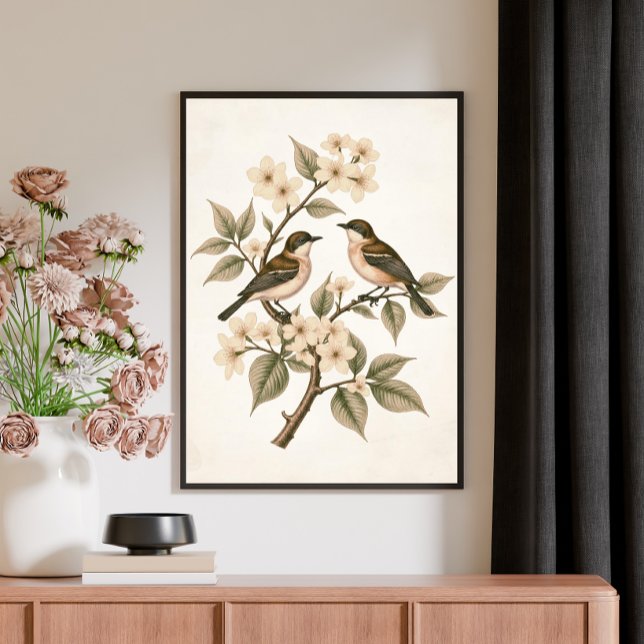 Antike Blumen Vögel Botanische Kunst Poster (Von Creator hochgeladen)