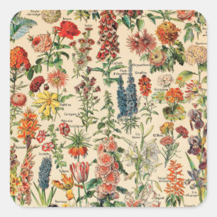 Antike Blumen von Adolphe Millot Quadratischer Aufkleber