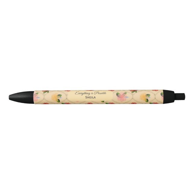 Antike Blumen-Wasserfarben-Diamant-Stift Kugelschreiber (Vorderseite)