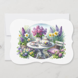 Antike Blumengesellschaft im Garten zum Tee Mitteilungskarte