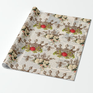 Antike Blumenkränze mit Bienen Geschenkpapier