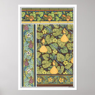 Antike Blumenkunst Nouveau-Gemüse, Kürbisse Poster