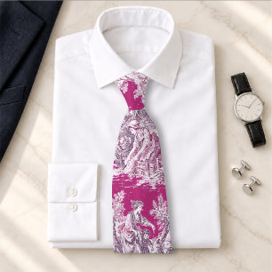 Antike Blumenmuster in rosa Magenta Toile de Jouy Krawatte