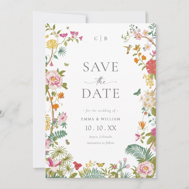 Antike Blumenmuster Save The Date (Vorderseite)