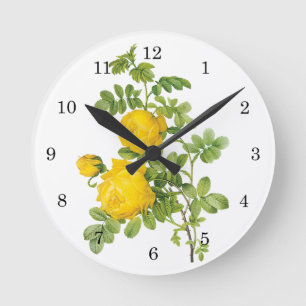 Antike Blumensträuße, gelbe Rosen von Redoute Runde Wanduhr