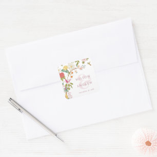 Antike Blumige Hochzeit Quadratischer Aufkleber