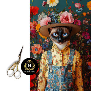 Antike Blumige Siamkatze Decoupage Seidenpapier