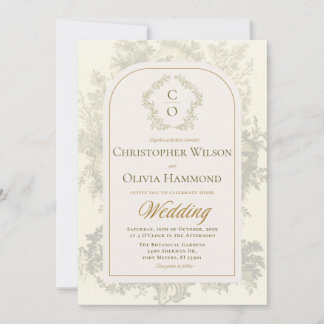 Antike bohemian Toile Salbeigrüne & Creme Hochzeit Einladung