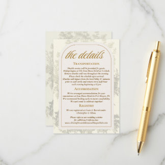 Antike bohemian Toile Salbeigrüne Hochzeit Begleitkarte