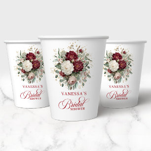 Antike bordeauxrote Blumen Hochzeitsdusche Papierb Pappbecher