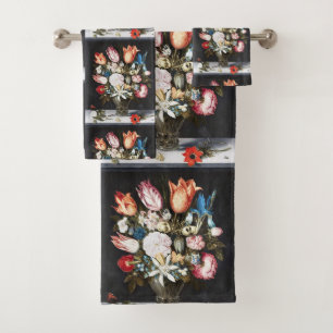 Antike Bosschaert Niederländische Tulpen und Rosen Badhandtuch Set