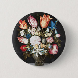 Antike Bosschaert Niederländische Tulpen und Rosen Button