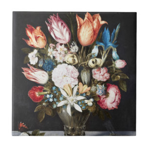 Antike Bosschaert niederländische Tulpen und Rosen Fliese