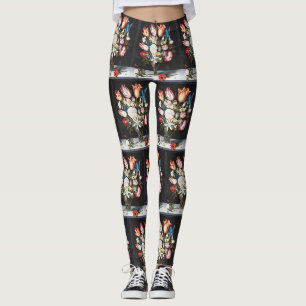 Antike Bosschaert niederländische Tulpen und Rosen Leggings