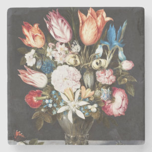 Antike Bosschaert niederländische Tulpen und Rosen Steinuntersetzer