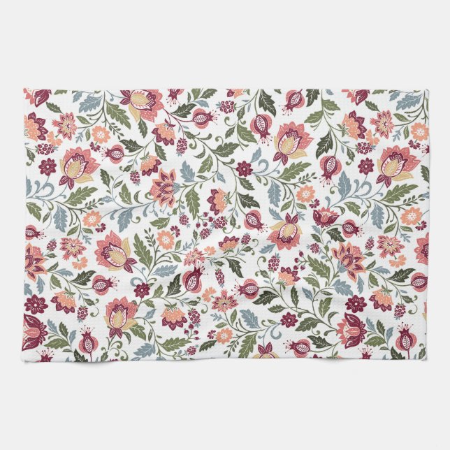 Antike botanische Blatt- und Blumendesigns Geschirrtuch (Horizontal)